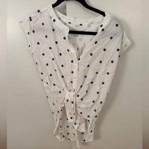 Ann Taylor Loft Front Tie White Sleeveless Button Down
